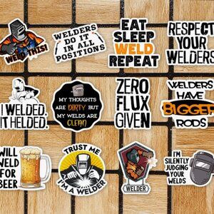 Funny Welding Sticker Pack of 12 Vinyl Stickers - Waterproof Die Cut Stickers